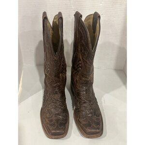 DISTRESSED Corral Ladies Chocolate Snake Inlay Brown Square Toe Boots A2404 SZ 7
